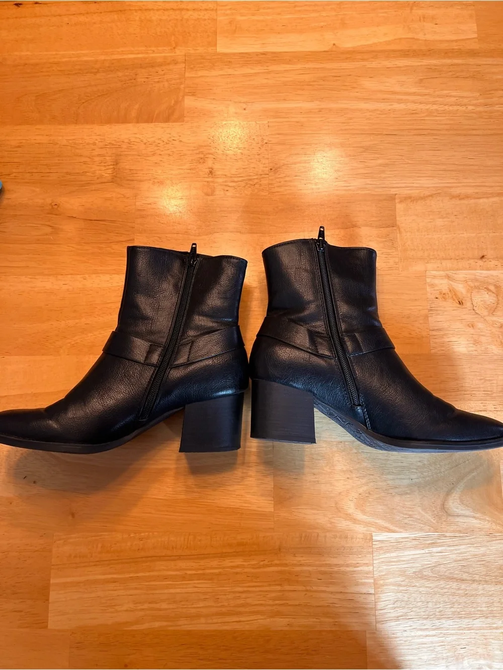 BareTraps Black Leather Mid-Heel Ankle Booties